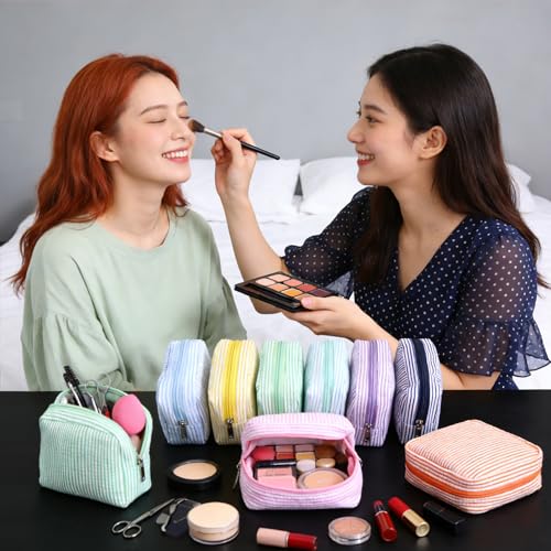 Giesiery 8-Pack Seersucker Makeup Bags - Striped Cosmetic Organizers