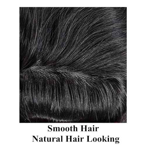 Toupee for Men Real Human Hair Piece Full Poly Thin Skin Men Hair Replacement System Mens Toupee Invisible Poly Coating Man Hairpieces8x10''-120% Density£¬1B# OFF BLACK