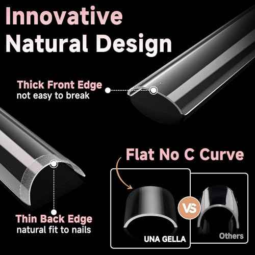 UNA GELLA No C Curve Tapered Square Nail Tips 216Pcs - 3XL Half Cover Clear Acrylic False Straight Nail Tips Long Soft Square Gel Tips Press on Nails for Nail Extensions DIY 12 Sizes With Box