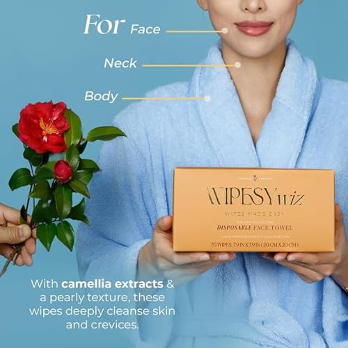 210 Count Disposable Face Towels Facial Cleansing Wipes, Quick Dry Makeup Remover Cloths, Soft Face Towelettes for Women & Men by WipesyWiz 7.9"x7.9" (Pack of 3)