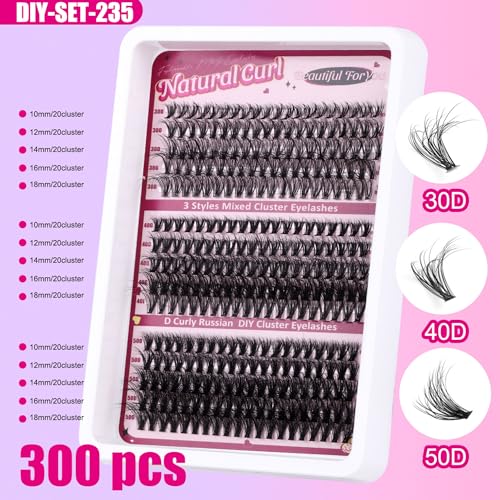 280 Pcs DIY Eyelash Clusters,10-18 mm Cluster Eyelash Kit Thick Eyelash Extension Kit with Lash Bond and Seal Lash Tweezers Individual Lashes For Beginners (Pink)