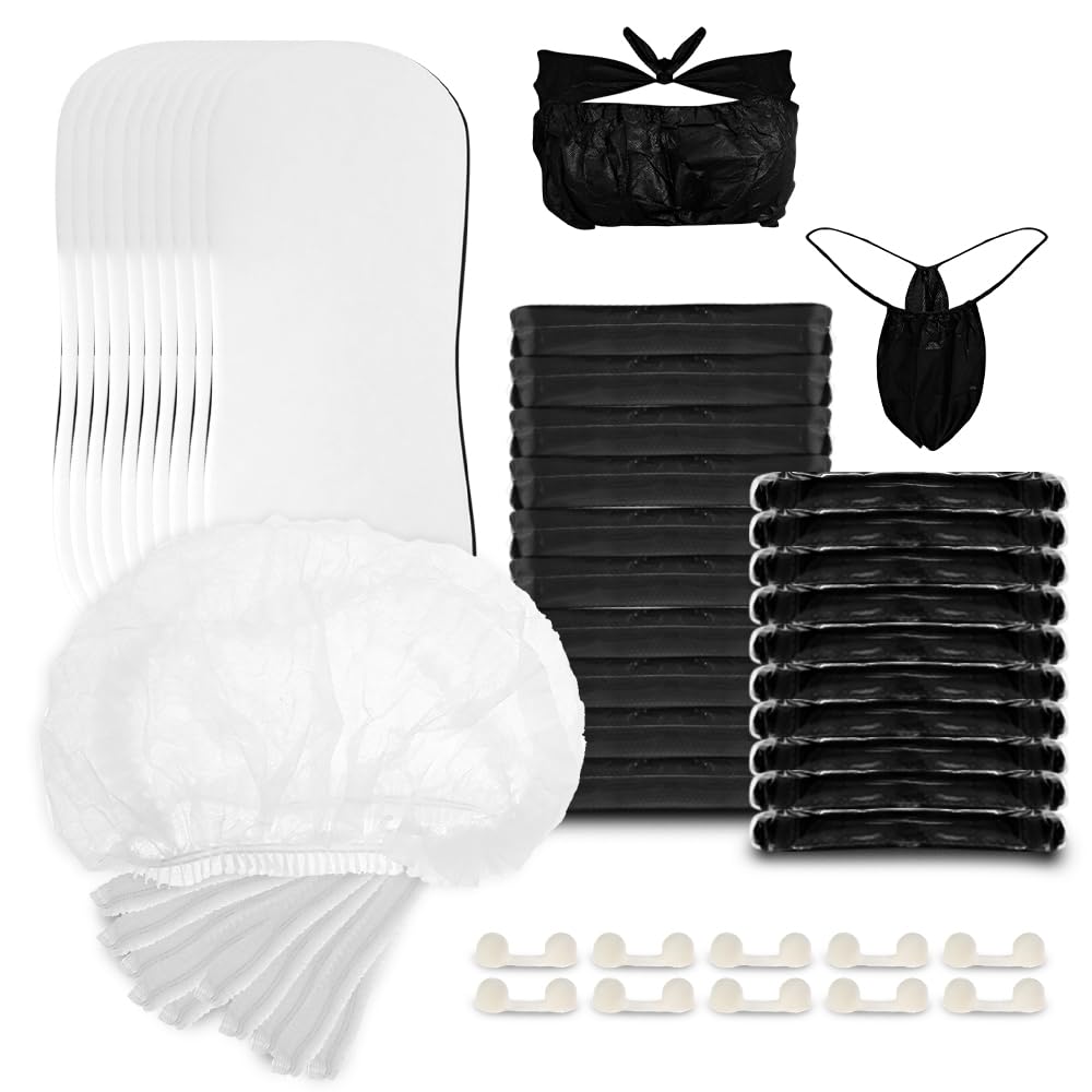 Bronze Tan Spray Tanning Essentials Kit: 10 Each Hair Nets, Nose Plugs, Sticky Spray Tan Feet Pads & Disposable Undergarments - Premium Quality Accessories for Salons, Mobile Tanning & DIY Home Use