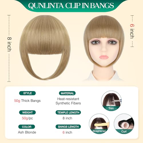 Clip In Bangs Hair Piece for Women - 50g Ash Blonde