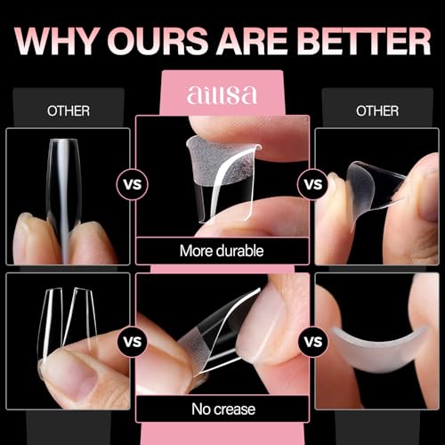 AILLSA 450PCS Short Square Nail Tips for Daily Nail Art - Bulk False Nails