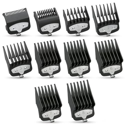 Black Clipper Guard Set Compatible with Wahl Hair Clippers - 10 Sizes