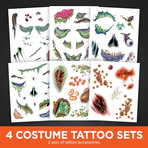 Zombie Face Temporary Tattoos – 25 Pack, Waterproof