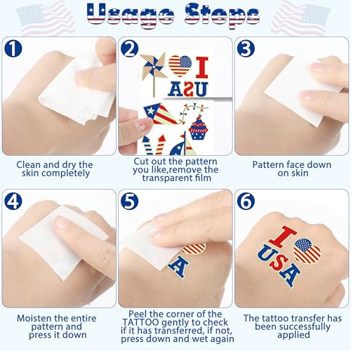 106 Glow in the Dark 4th of July Tattoos, Patriotic Temporary Tattoo Stickers