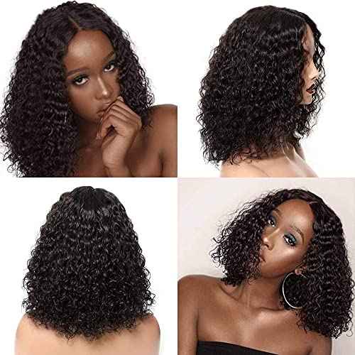Fine Plus Glueless Wigs Human Hair Wear and Go Glueless Wig Deep Wave Curly Wigs for Black Women Middle Part Lace Human Hair wigs 150% Density Natural Black Curly Wig 14 Inch