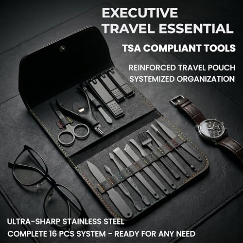 Men's Manicure Kit - TSA Compliant Grooming Set with 16 Tools