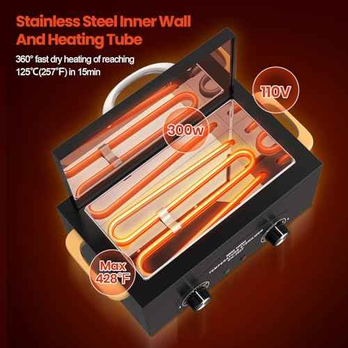 High Temperature Metal Tool Cleaner Machine, 2L Dry Heat Cleaning Box with Temperature & Time Setting, Cleaning Cabinet with Handle, for Beauty Salon, Barber Shop, Lab, Dental, Home, Restaurant, Black