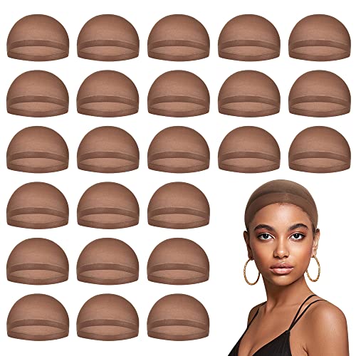 MYKURS Dark Brown Wig Caps for Women, Stocking Wig Cap for Lace Front Wig, Bald Cap for Wig, 24 Pieces