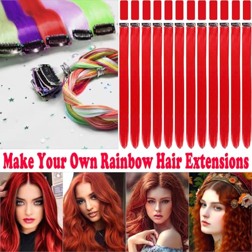 12 PCS Red Clip-in Hair Extensions 22 Inch Synthetic