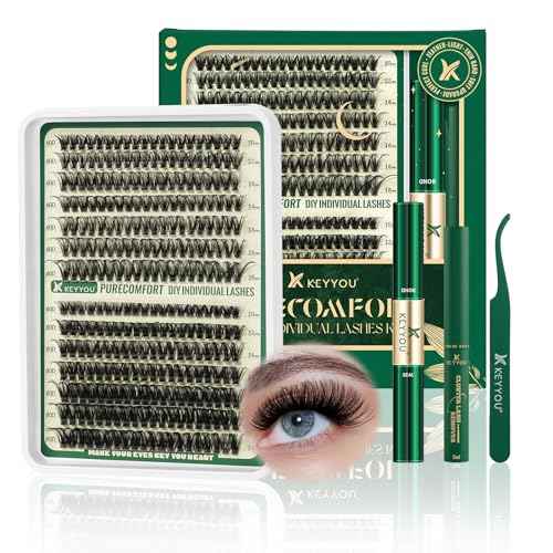 KEYYOU Lash Clusters Kit DIY Lash Extension Kit 280pcs Soft Lash Clusters 60D+80D D Curl Easy to Apply with Bond and Seal Applicator Remover Eyelash Extension Kit at Home(RMkit-60D80D-D-10-18mix)
