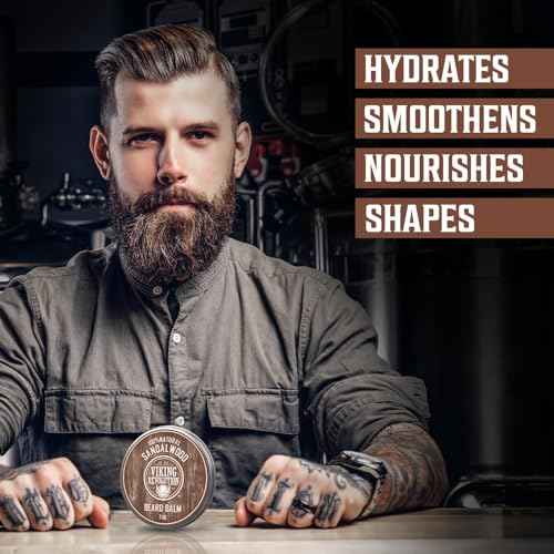 Viking Revolution Sandalwood Beard Balm for Men (2oz) and Sandalwood Beard Oil (1 fl oz) Bundle - With Argan and Jojoba Oils - Soften and Moisturize - Stocking Stuffers for Men
