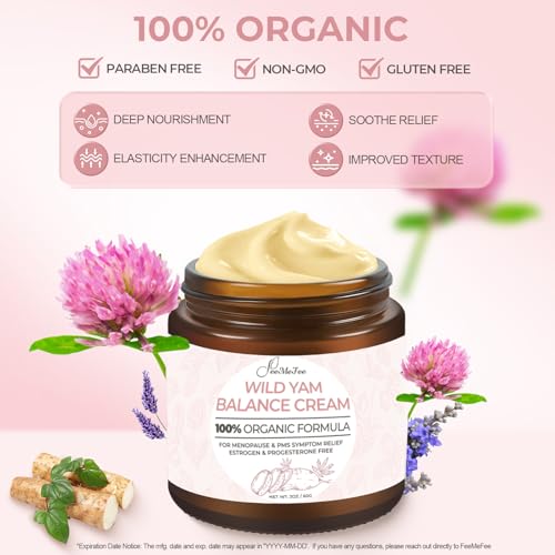 Wild Yam Cream 2oz, Organic Balancing Cream for Women, Deep Nourishment and Hydration, Made With Wild Yam Root, Chaste Tree Berry and Red Clover