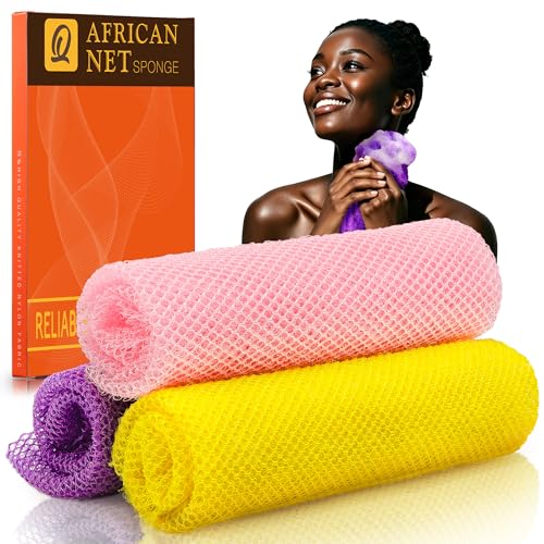 African Bath Sponge 3-Pack - Long Net Exfoliating Scrubber