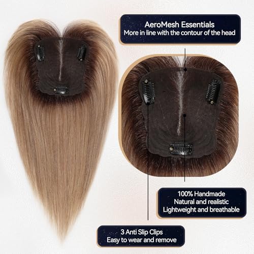 Starluck Real Human Hair Topper 14" Ombre Light Brown - 4.5"x5" Swiss Lace