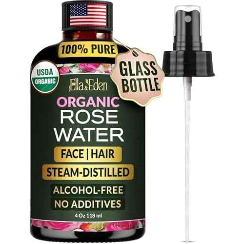 Ella & Eden Organic Rose Water Spray for Face, Hair - Hydrating, Refreshing Face Mist - USDA Certified 100% Pure Steam Distilled Hexane-Free - 4 Fl Oz