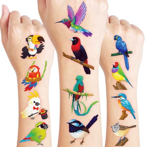 96-Piece Tropical Bird Temporary Tattoos for Kids
