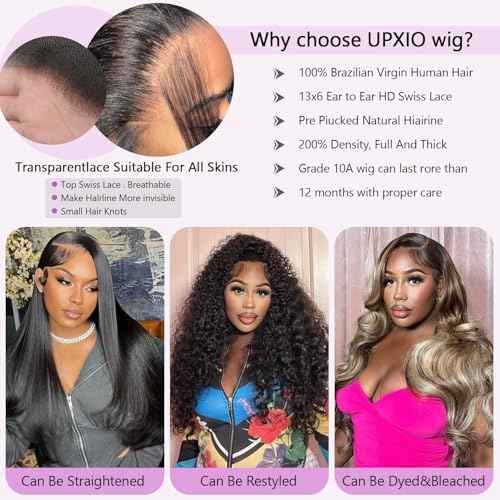 30 Inch Lace Front Wig Human Hair Pre Plucked 13x6 Body Wave HD Lace Front Wigs for Women Natural Black 200% Density Glueless Wigs with Baby Hair