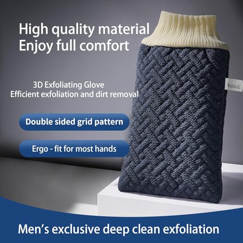 Exfoliating Glove - 3D Checkered Triple-Layer Exfoliating Body Scrubber Exfoliator for Dead Skin Removal & Radiant Skin, Vegan Viscose Mitt Exfoliator for Sensitive Skin, Elastic Wrist