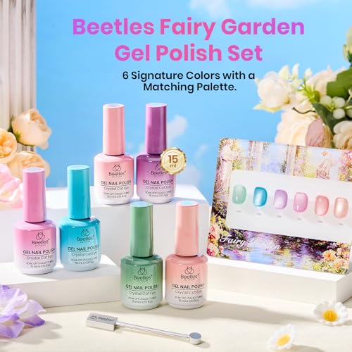 Beetles Fairy Garden Cat Eye Gel Nail Polish Set - 6 Colors 15ML Spring Gel Polish Kit Glitter Pink Purple Blue Orange Red Green Magnetic Effect Soak Off UV Nail Art DIY Manicure Gift for Women
