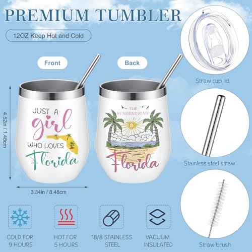 Paterr 4 Pcs City Souvenirs Gifts Texas Canvas Bag California Makeup Bag Italy 12oz Stainless Steel Tumbler with Lid Florida Keychain Travel Lover Gifts Souvenirs for Women Men (Florida)