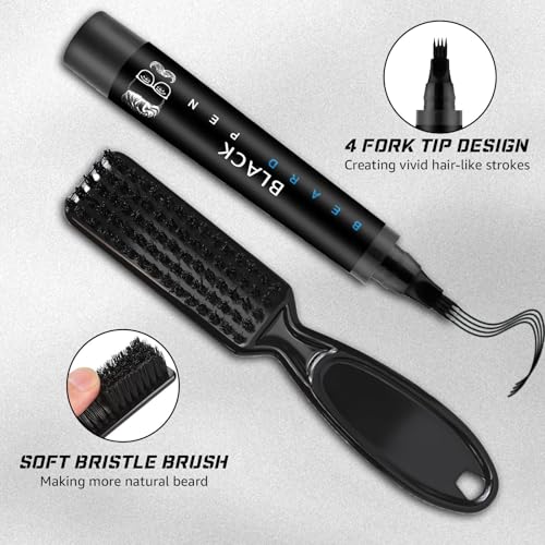 Waterproof Beard Filler Pen with Brush - Long-Lasting Black