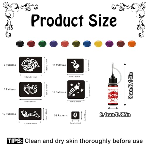 Temporary Tattoo Kit - 11 Colors, 107 Stencils, Non-Toxic