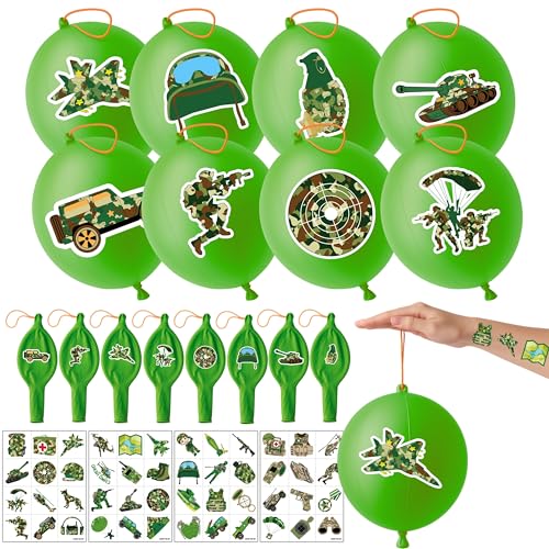 Camo Party Favor Set - 24 Punch Balloons & 48 Tattoos