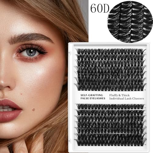 280pcs Cluster Lashes 60D Heat-Bonded Lash Clusters, 14 Rows Individual Segment Eyelashes, 10-16mm Natural Wispy Fluffy DIY Eyelash Extensions for a Curl and Realistic Look