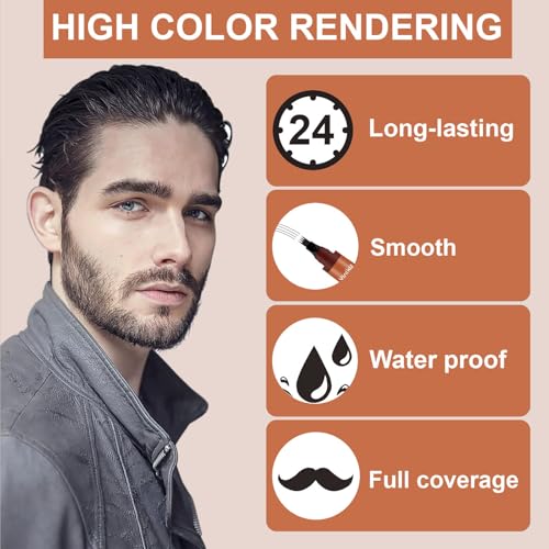 Black Beard Pencil Filler for Men - 2 PCS Beard Pen, 4-fork Tip Beard Styling Pen - Beard, Moustache & Eyebrows, Long Lasting Coverage Natural Finish, Waterproof Beard Pencil Kit for Father Male Gift