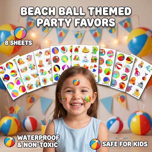 96 PCS Beach Ball Temporary Tattoos - Summer Pool Party