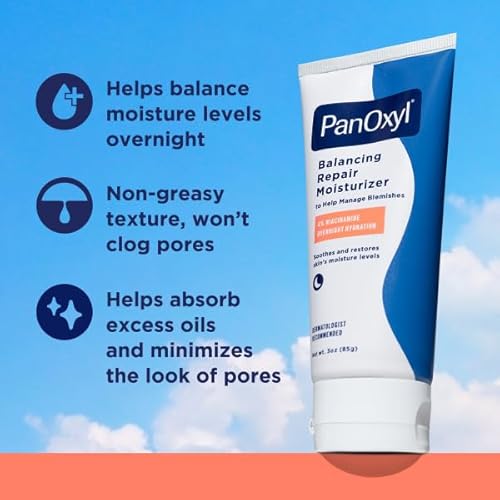PanOxyl Before Bed Skincare Routine Bundle - Acne Foaming Wash Benzoyl Peroxide 10%, PM Overnight Spot Patches & PM Balancing Repair Moisturizer