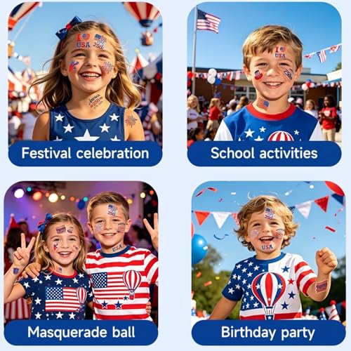 4th of July Glow Tattoos 106 PCS, Patriotic Temporary Tattoos