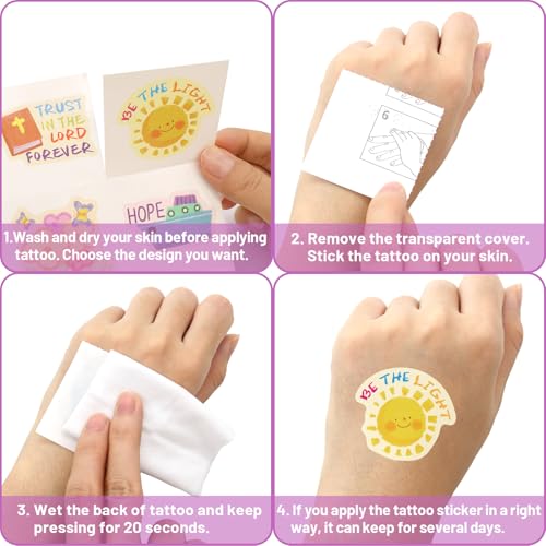 Fancy Land 140Pcs Religious Tattoos for Kids Temporary Christian Easter Tattoo Sheets Individual Bible Verse Body Sticker Costume Accessories for Catholic Party Decoration Favors Sunday School Crafts