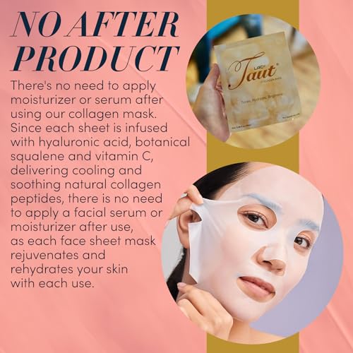 TAUT Collagen Face Mask ? 5 Sheet Pack with Hyaluronic Acid, Marine Collagen & Vitamin C ? Hydrating, Anti-Aging Sheet Mask for Firm, Glowing Skin ? Korean Skincare Inspired