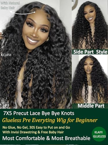KLAIYI Water Wave Glueless Lace Front Wig 18 Inch Human Hair