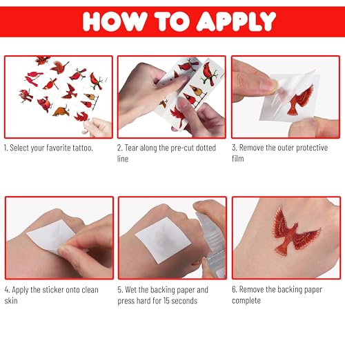 96 Red Cardinal Temporary Tattoos for Kids & Adults