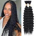 AuokMar B #1B / 22 Human Braiding Hair 100g Deep Wave Boho 22 Inch Curly Natural Black