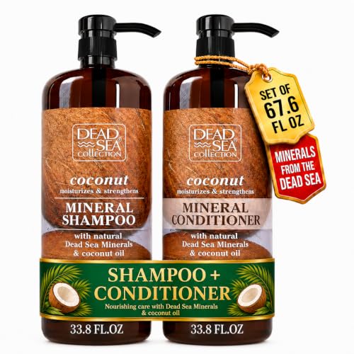 Dead Sea Collection Shampoo & Conditioner Set with Coconut Oil - Hydrating Hair Care for All Hair Types - 2 Bottles (33.8 & 30.6 Fl Oz)