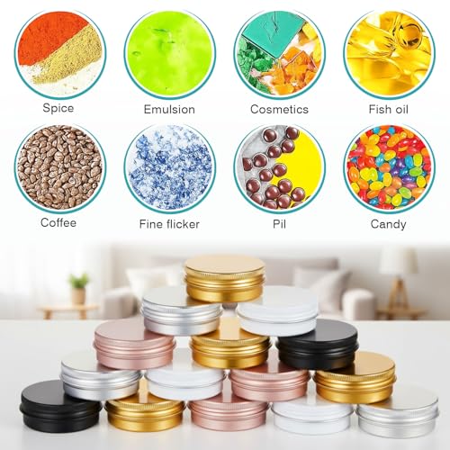50 Pack 0.5 oz Aluminum Tin Cans with Lids Bulk, Refillable Metal Tin Containers for Lip Balm, Salve, Cream, Travel Cosmetic Subpackage Jars, Valentines DIY Candle & Crafts (5 Colors)
