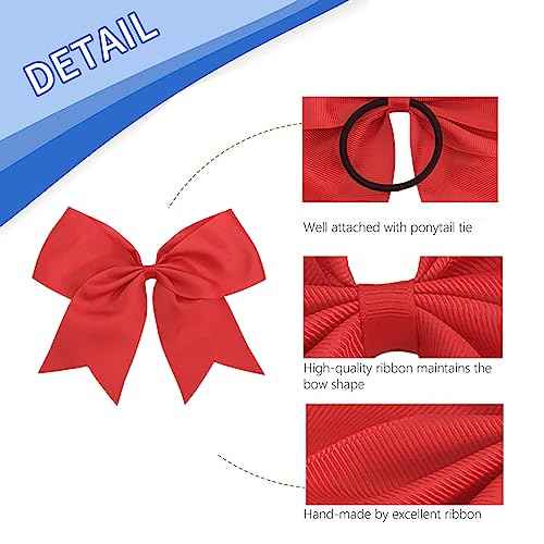 24Pcs 8" Large Cheer Hair Bows for Girls Ponytail Holder Grosgrain Ribbon Cheerleading Bows Elastic Hair Tie Bands for Girls Teens Softball Cheerleader Sports (Red)