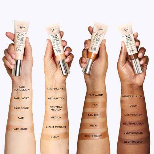 IT Cosmetics CC+ Nude Glow - Medium Coverage Foundation with SPF 40 & Brightening Glow Serum, Lightweight Skin Tint, 2% Niacinamide + Hyaluronic Acid, Up to 24H Hydration, Normal/Dry Skin - 1.08 fl oz