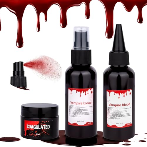 Fake Blood Makeup Kit - 3 Realistic Formulas for Halloween Costumes