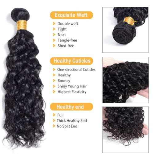 Miss Lee Brazilian Remy Water Wave Human Hair Bundles 10A Curly Unprocessed Human Hair Extension Double Weft Natural Color for Black Women 22inch