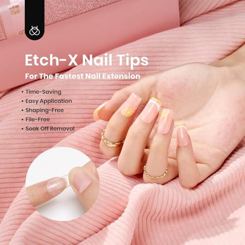 Beetles Nail Tips Etch X Gel Nail Tips 504Pcs Pre Filed Half Matte Short Square Full Cover Nail Tips False Fake Clear Acrylic Press on Nails for DIY Nail Extension and Salon Use