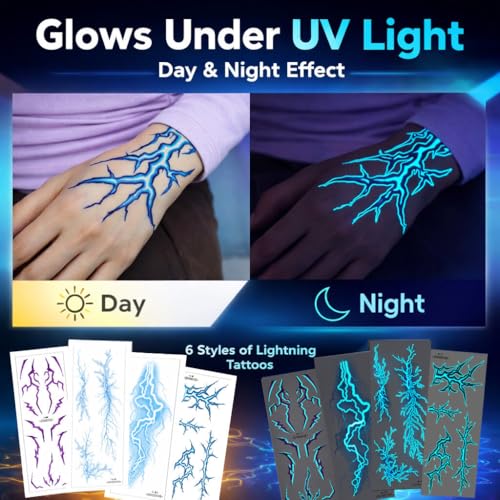 UV Glow Lightning Temporary Tattoos | Blacklight Activated