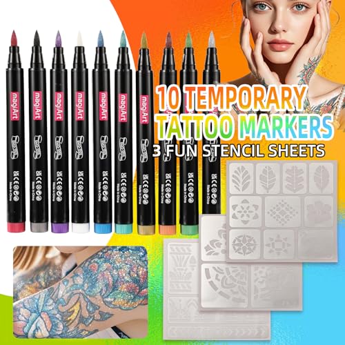 YOUKOYI Temporary Tattoo Pens 10-Pack, Washable Body Markers