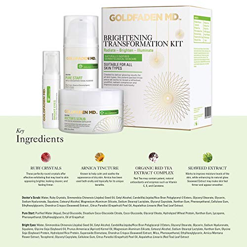 GOLDFADEN MD Brightening Transformation Kit | Advanced Skin Care Regime For Face | Includes Doctors Scrub Microdermabrasion Exfoliator, Pure Start Cleanser & Bright Eyes Eye Cream | 3 Pc Set
